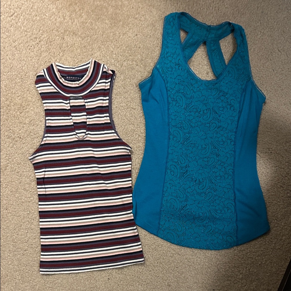 Aeropostale Striped and Wet Seal Teal Lace Tank Tops